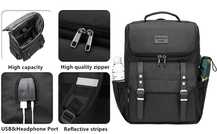 YALUNDISI Vintage Backpack Travel Laptop Backpack with usb Charging Port for Women & Men College Backpack Fits 15.6 Inch Laptop Black