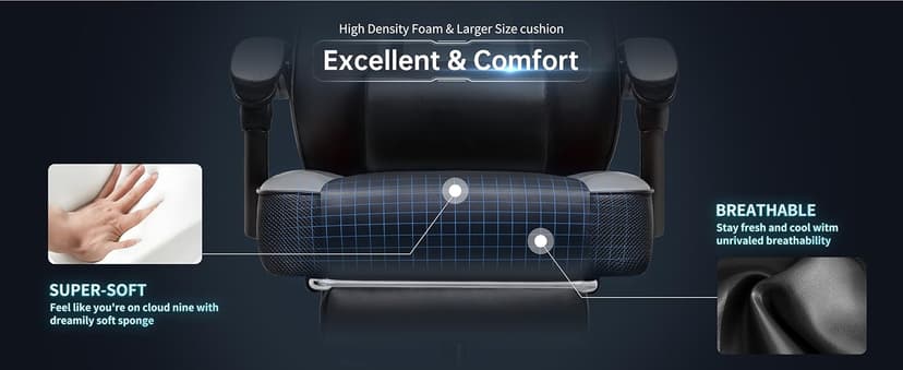 DL-win Gaming Chairs for Adults, Computer Chair with Footrest and High Back, Big and Tall Gamer Chair's with Massage Lumbar Support, 360° Swivel Height Adjustable Gaming Chair, Grey