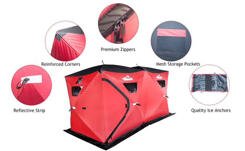 THUNDERBAY Ice Cube Series Pop-Up Hub-Style Ice Fishing Shelter, 68-112 Square Feet of Fishable Area, Portable 6-8 Person Ice Shanty