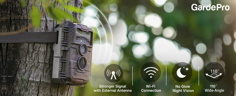 GardePro E6 WiFi Trail Camera (Non-Cellular), Stable WiFi with External Antenna, On-Site App Viewing, 64MP 1296P HD, No-Glow Night Vision, Motion Activated Waterproof Game Camera