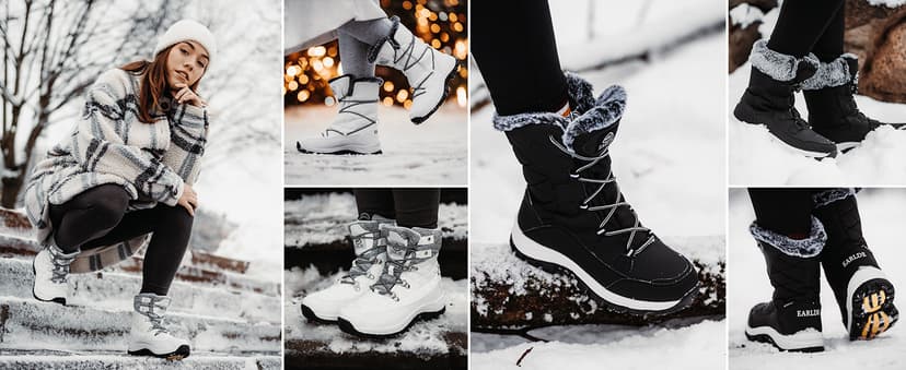 EARLDE Women's Snow Boots Waterproof Winter Boots Mid-Calf Outdoor Lightweight Warm Faux Fur Lined with Non-slip Sole