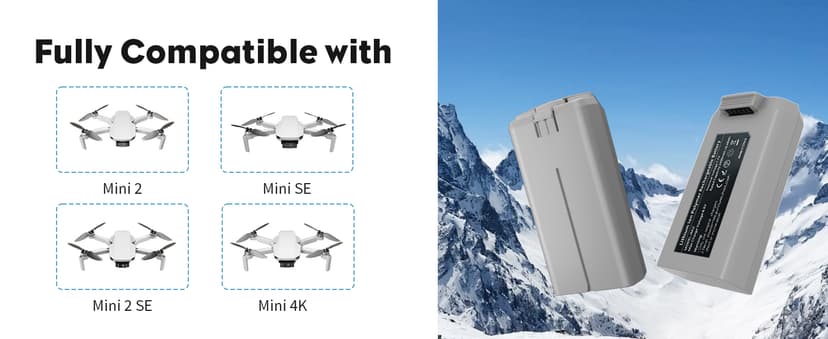 Intelligent Battery 2400mAh(2-Pack) with Bi-Directional Fast Charger for DJI Mini 4K/Mini2/Mini 2 SE/Mini SE - High Capacity Li-ion Batteries with Overheat Protection,31 Mins Flight Time