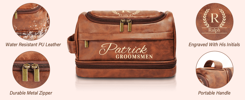 Personalized Toiletry Bag for Men, Custom Toiletries Bag Gifts for Men, Him, Birthday, Anniversary, Graduation, Groomsmen, Dad, Husband, Boyfriend, Leather Engraved Travel Cosmetic Shaving Hygiene Bag B0DZ6SCD7C