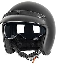 Yesmotor 3/4 Open Face Retro Motorcycle Helmet Vintage Helmet for Motorbike Casco, Moped, Cruiser, Bobber, and Chopper - DOT Approved(Matte Black,L)