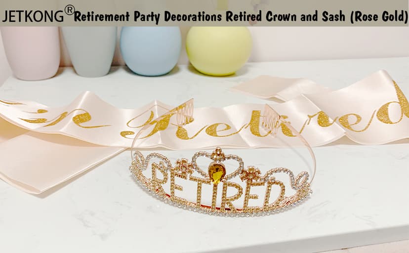 JETKONG Retirement Party Decorations Retired Tiara/Crown, Retired Sash for Women Retirement Gifts, Retirement Party Supplies, Gifts, Favors (Rose Gold) B0B2R3G8NG