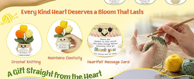 OASSIE Thank You Gifts for Women - Mini Handmade Positive Tulip Flowers Crochet with Message Card - Christmas Birthday Farewell Employee Appreciation Gifts for Coworkers, Emotional Support Crochet