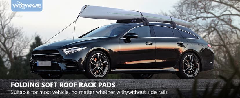 WOOWAVE Folding Kayak Soft Roof Rack Pads Universal Kayak Carrier Car Rack with 4 Tie Down Straps, 2 Tie Down Rope, 4 Carabiner, 2 Quick Loop Strap and Storage Bag for Canoe/Surfboard/Paddleboard/SUP