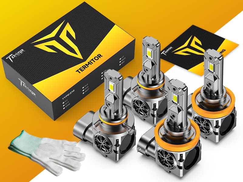 Termitor H11/H8/H9 & 9005/HB3 Light Bulbs Combo, 100,000LM 12X Ultra Brightness, Real 1:1 Mini Size, 6500K White 85000Hrs Long Life with Cooling Fan, 9005 H11 Fog Lights, Plug and Play, Pack of 4