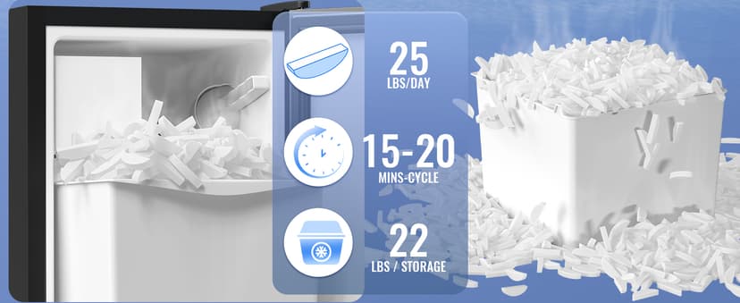 Under Counter Crescent Ice Maker Machine, 15'' W Drainless Built-in Ice Maker, 25 LBS/Day with 22 LBS Storage Bin, Perfect for Commercial Home Bar, No Drain