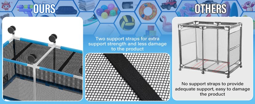 Pool Storage Bin - 235 Gallon 69" L Extra Large Pool Float Storage Organizer with Heavy Duty Tear & Sunlight Resistant Nylon Mesh, 360° Rolling Pool cart for Noodles,Toys,Floats,Balls