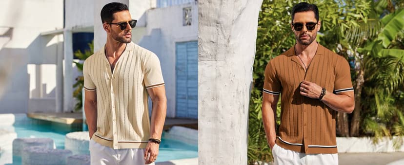 COOFANDY Men's Linen Shirts Short Sleeve Casual Shirts Button Down Shirt for Men Beach Summer Wedding Shirt