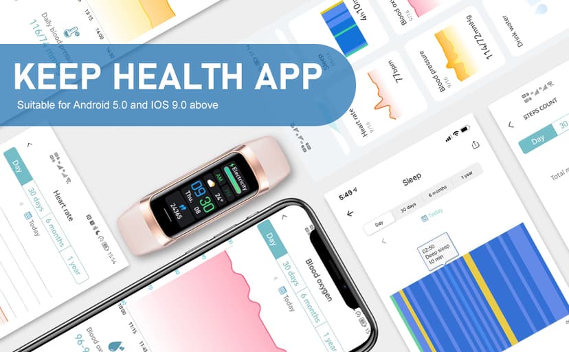 Fitness Tracker with 24/7Heart Rate, Blood Pressure, Sleep Tracking, Calorie, Activity Tracker with 1.1" AMOLED Color Screen, Waterproof Step Tracker for Android iPhones Women Men