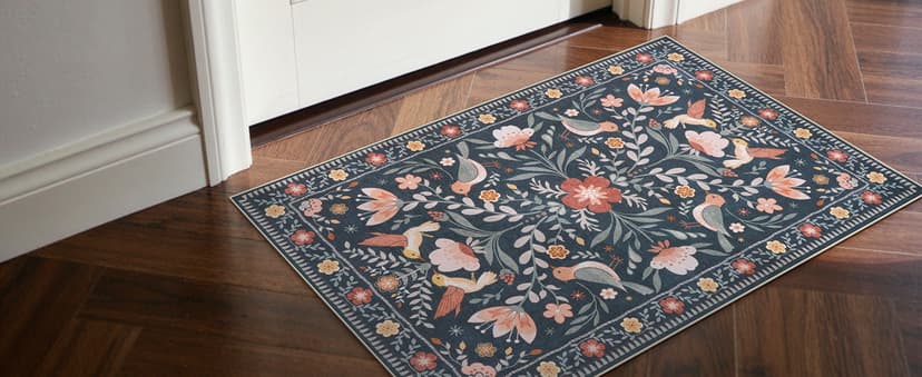 Anidaroel 48"x60" Office Chair Mat for Hardwood Floor/Tile, Black Floor Mat for Office Chairs, Anti-Slip Floral Under Desk Rug for Rolling Chairs, Bird Bug Low Pile Desk Chair Mats for Hardwood