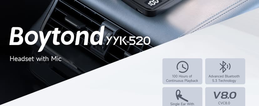 Bluetooth Headset V5.3,100 Hrs Talk Time Single-Ear Earphone, CVC8.0 Noise Cancelling Wireless Earbud, Business Earbud with 500 mAh Charging Case, Hands-Free Earpiece for Trucker/Home/Office Work