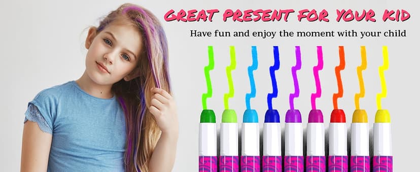Desire Deluxe Hair Chalk for Girls Makeup Kit of 10 Temporary Colour Pens Gifts, Great Toy for Kids Age 5 6 7 8 9 10 11 12 13 Years Old, "Blue,Green,Grey,Pink,Purple