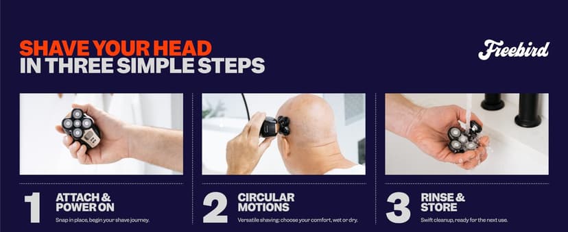 FlexSeries Electric Head & Body Hair Shaver - Mens Cordless Rechargeable Wet/Dry Skull Bald Head Back & Groin Waterproof Razor with Rotary Blades, Clippers, Nose Trimmer, Brush, Massager