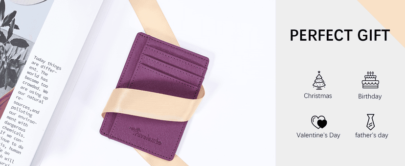 Travelambo Slim Wallet Front Pocket Minimalist Leather RFID Blocking Medium Size