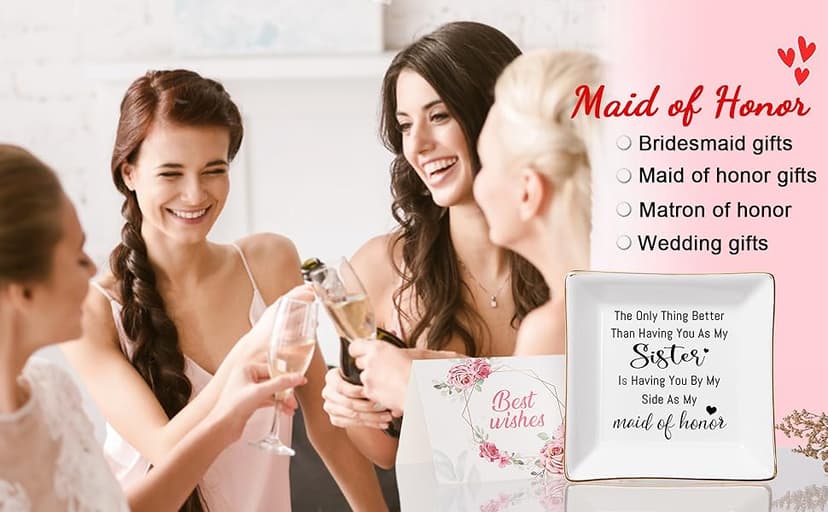 Bridesmaid Gifts Maid of Honor Proposal Gift Jewelry Dish Trinket Ring Tray - The Only Thing Better ... As My Maid of Honor, Wedding Day Party Gifts for Matron of Honor from Bride