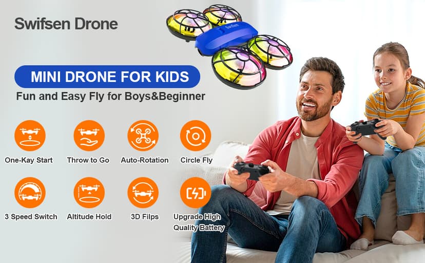 Swifsen Drones for Kids with Camera,Rc Drone Indoor Small Helicopter,Birthday Gifts for Boys and Girls Beginners Friendly,Mini Quadcopter Toy With 2 Batteries,Propeller Protect,Altitude Hold