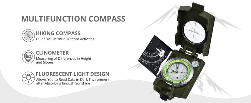 Proster IP65 Compass Hiking Survival - Lensatic Sighting Compass for Camping Navigation, Compass with Clinometer & Carry Bag for Camping Hunting Hiking Geology Activities