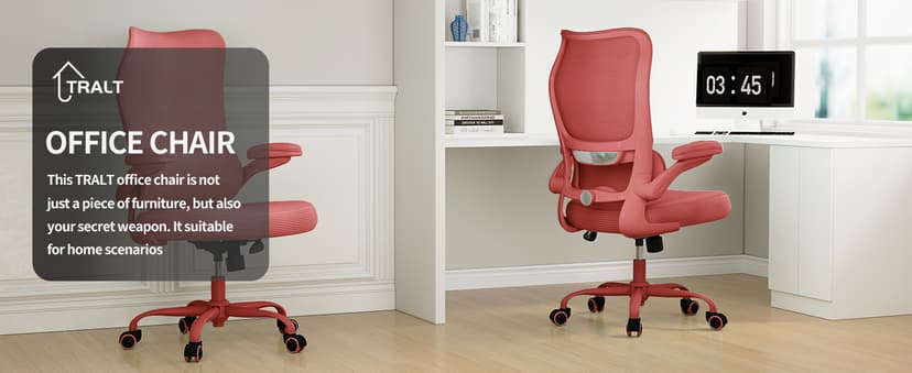 TRALT Ergonomic Office Chair - Desk Chair with Wave High Back Adjustable Lumbar Support Computer Chair - Gaming Chairs Mesh Backrest and PU Leather Seat (RED)