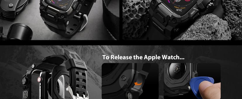 ULTIMAL Rugged Case with Band for Apple Watch 44mm,Compatible with Apple Watch Series SE 3/SE 2/SE Generation/6/5/4, Military Grade Shockproof Bumper Cover for iWatch Tactical Band Men (Black, 44mm)