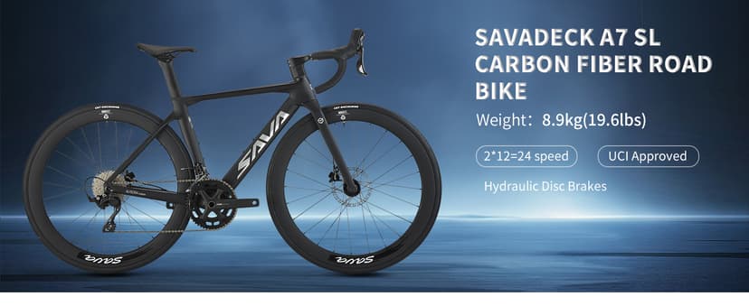 SAVADECK A7L Carbon Road Bike, T800 Carbon Fiber Frame 700C Racing Bicycle with Shimano 105 R7100 24 Speed Groupset and Hydraulic Disc Brake, Ultra-Light Carbon Bike for Man and Women