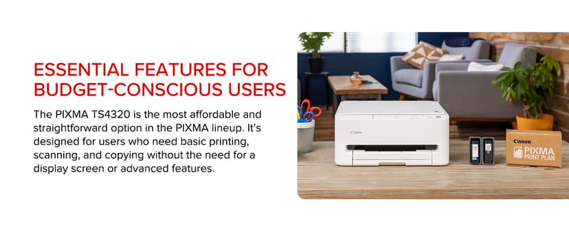 Canon PIXMA TS4320 Wireless Color Inkjet Printer for Duplex Printing, White – Cost Efficient Home Printer with Copier/Scanner, Compact Design, Easy Setup, 1 Year Limited Warranty