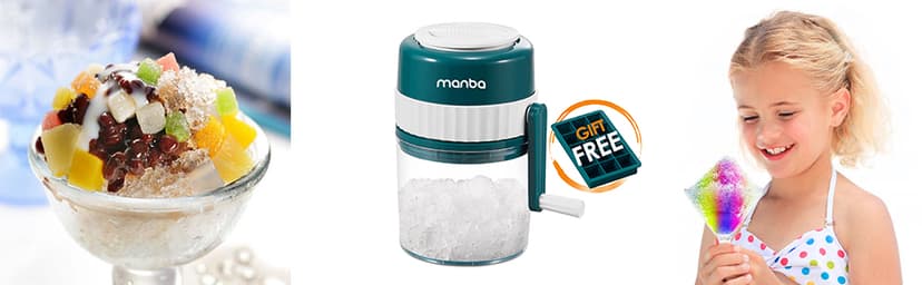 MANBA Ice Shaver and Snow Cone Machine - Premium Portable Ice Crusher and Shaved Ice Machine with Free Ice Cube Trays - BPA Free