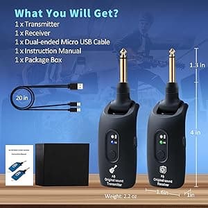 INGPARTNER 2.4GHz Wireless Guitar System Rechargeable Audio Wireless Transmitter Receiver for Guitar Bass Electric Instruments,Over 30m/100 Feet Transmission,270°Rotatable,4hours Woring Time(A9 Black)