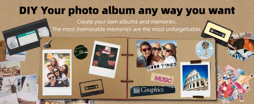 Scrapbook Photo Album,Our Adventure Book, Embossed Words Hard Cover Movie Up Travel Scrapbook for Anniversary, Wedding, Travelling, Baby Shower, etc (Adventure Book)