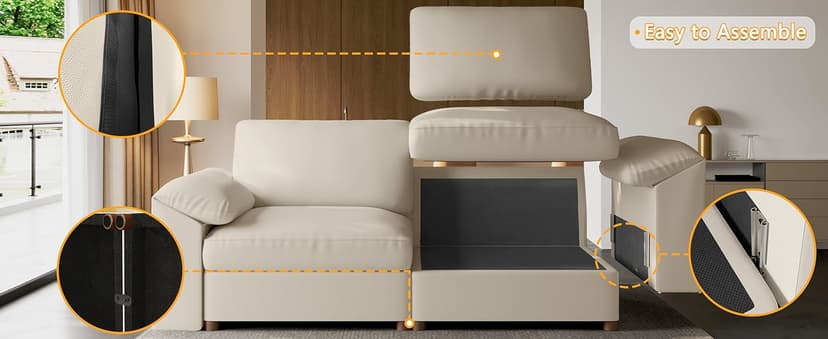 EASE MOOSE Oversized Modular Sectional Sofa,Leather Sectional Couch with Deep Seat,Extra Large U Shaped Couch,Faux Leather Material Sofa Modern Comfy Scratch Resistant,Beige