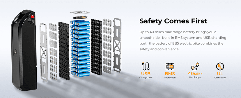 Jasion EB5 Electric Bike for Adults with Peak 1000W Brushless Motor, 40Miles 20MPH Commuting Electric Mountain Bike with 360Wh Removable Battery, 7-Speed, 26" Tires and Front Fork Suspension