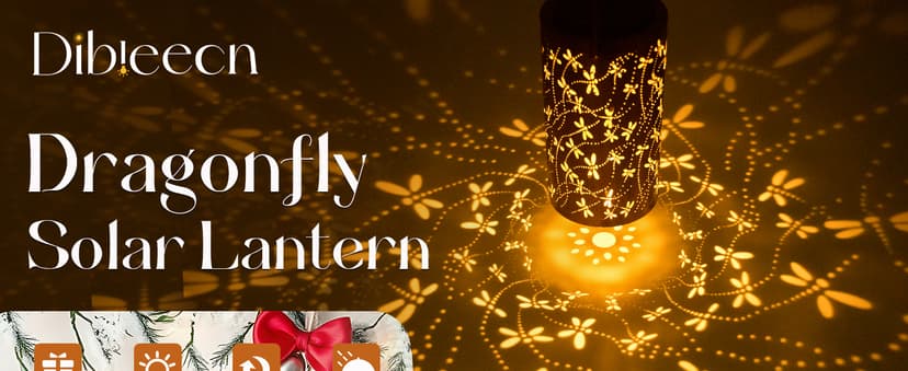 Christmas Gifts For women,Solar Lanterns Outdoor Hanging Lantern Lights, Dragonfly Hollowed-Out Metal Decor Lantern, Waterproof LED Decorative Garden Light - Delicate Garden Decoration for Patio, Yard