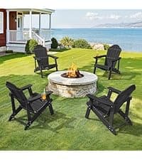 LUE BONA HDPS Adirondack Chairs Set of 4, Long-Lasting All-Season Outdoor Patio Chairs, Hidden Cup Holder, 350 LBS, Black