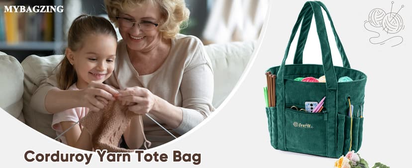 Crochet Bag and Tote - Corduroy Yarn Bag - Yarn Holder for Crocheting - Crochet Storage Bag for Crochet Hooks, Crochet Accessories, Knitting Bag for Crochet Lovers, Mother's Day Gift