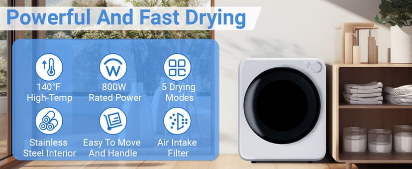 Erivess Compact Washer and Dryer Combo Set, 2.0Cu.Ft Full-Automatic Washing Machine with 10 Washing Programs & 1.6Cu.Ft Compact Dryer with 5 Drying Modes, for Apartment, Bathroom, RV-Camping, White