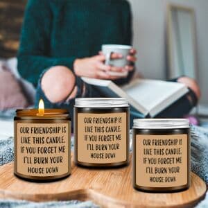 Homsolver Friends Birthday Christmas Gifts for Women, Friend Funny Scented Soy Candles Gift, Our Friendship Candle Premium Lavender Scent