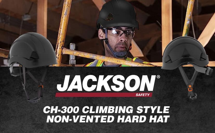 Jackson Safety CH300 Climbing-Style Hard Hat - Non-Vented Construction Helmet with Chin Cup - ANSI Z89.1 & OSHA Compliant - (Multiple Colors)