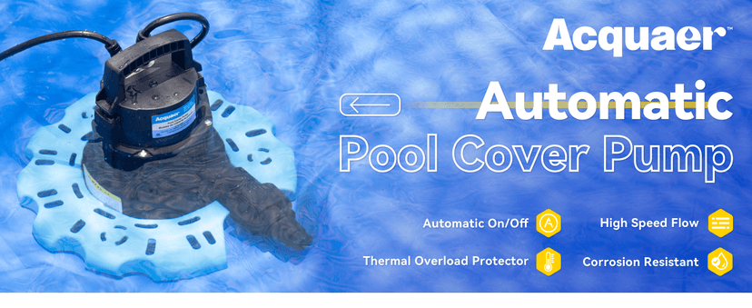 Acquaer 1/4 HP Automatic Swimming Pool Cover Pump, 2250 GPH Submersible Sump Pump with 3/4” Check Valve Adapter & 25ft Power Cord, Water Removal for Pool, Hot Tubs, Rooftops, Water Beds and more