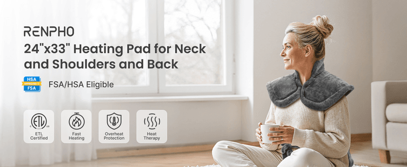 RENPHO Electric Heating Pad for Back Pain Relief, Birthday Gifts for Women Men Mom Dad Elderly, FSA Eligible Items Only List, Large Heat Pad for Neck and Shoulders, 24"x33", ETL Certified, Gray