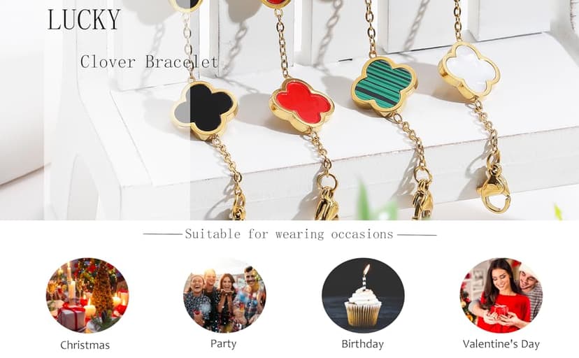 18K Gold Plated Clover Lucky Bracelet for Women White/Black/Red/Green Flower Four Leaf Link Bracelets Trendy Jewelry Gifts for Women