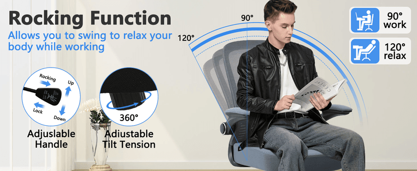 CLATINA Desk Chairs with Wheels, Flip Up Arms Ergonomic Mesh Back Office Chair with Lumbar Support, Adjustable Height Swivel Rolling Computer Task Chairs for School Conference Room Home Study, Grey