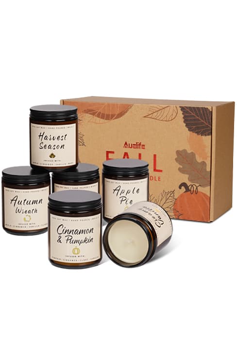 Auelife Fall Candle Set | 4 Pack Scented Candles for Home - Candle Gifts for Women Men, Soy Candles Home Scented | Autumn Fragrance of - Apple Pie/Cinnamon/Harvest/Wreath B0CC98RMFT