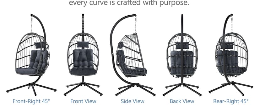 SWITTE Egg Chair Outdoor with Stand, Indoor Wicker Hanging Egg Swing Chair with Cushion, 350lbs Capacity for Patio, Bedroom, Garden - Dark Grey