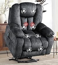 CANMOV Large Power Lift Recliner Chairs with Massage and Heat for Elderly Big People, Heavy Duty Motion Reclining Mechanism-Anti Skid Fabric Recliner Chair with 2 Concealed Cup Holders,Dark Gray