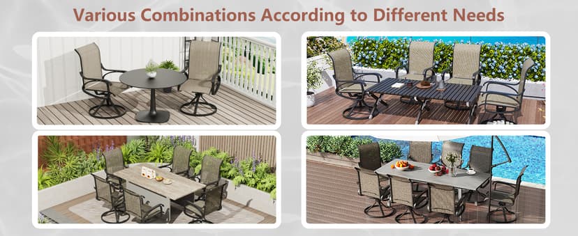 Patio Swivel Chairs Set of 4, All Weather Outdoor Rocking Chair with Textilene Breathable Back, Metal Frame, Patio Dining Chair for Backyard, Garde, Porch and Deck (4, Dark Brown)