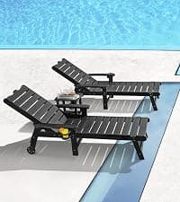 ONBRILL Patio Chaise Lounge Set of 2, Outdoor Lounge Chairs with 5-Level Adjustable Backrest, CupHolder, No Fade, No Break, 350lbs Capacity, HDPS Material, Blue