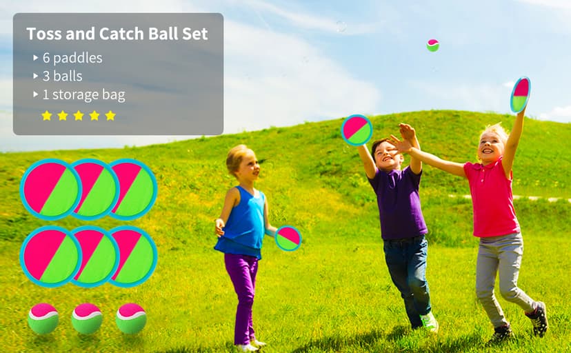 Outdoor Games, Toss and Ball Set with 6 Paddles and 3 Balls, Perfect Yard Games Outdoor Toys Games for Kids Ages 4-8 Easter Gifts for Kids/Adults/Family