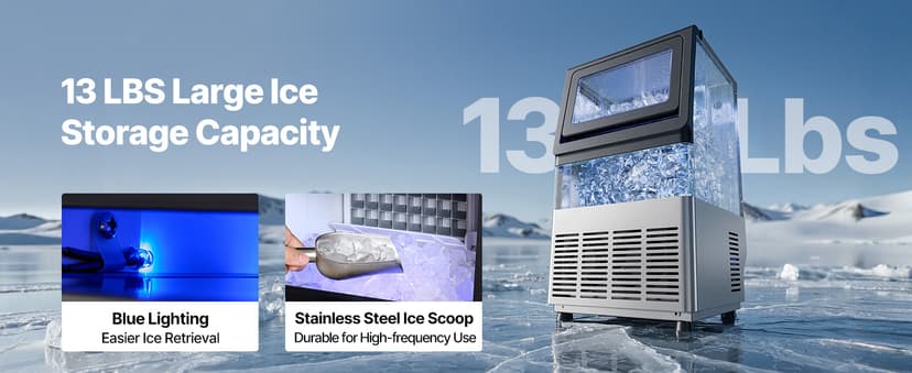 VEVOR Commercial Ice Maker Machine, 265 lbs/24h with 85 lbs Storage Capacity, Built-in/Freestanding/Under Counter, Stainless Steel Ice Maker with LED Display & Self-Cleaning, for Home Bar Restaurant